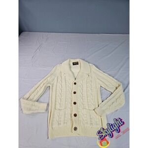 Vtg Charter Oak Cable Knit Virgin Acrylic Chunky Knit  Fisherman Cardigan Largea